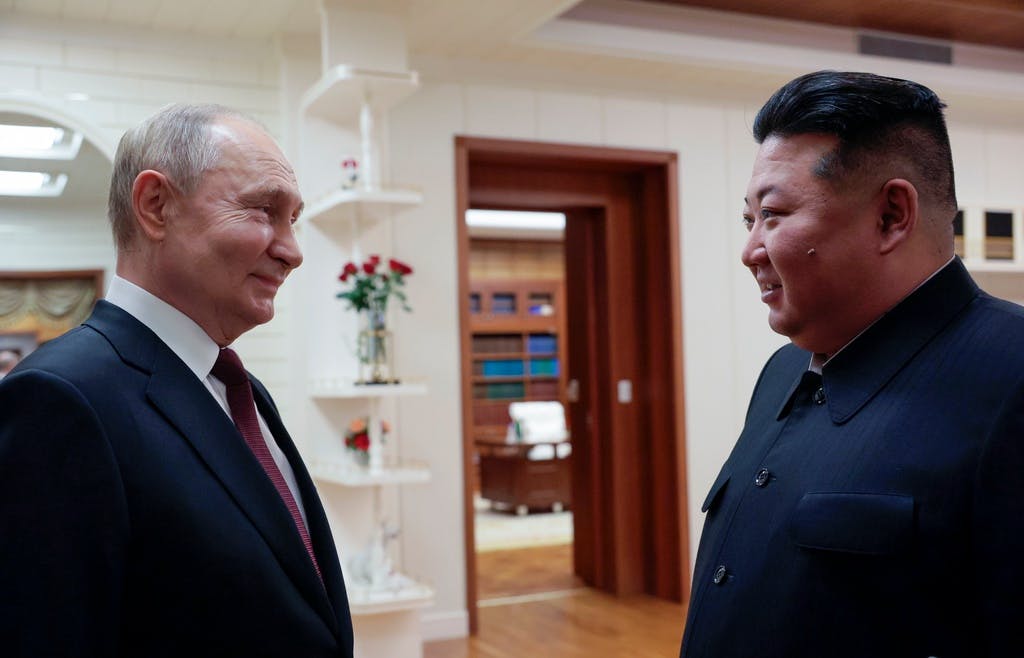 Putin and Kim Embrace Each Other in Pyongyang